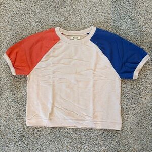 Madewell Short-Sleeve Sweatshirt in Colorblock Avalon Pink Size Medium